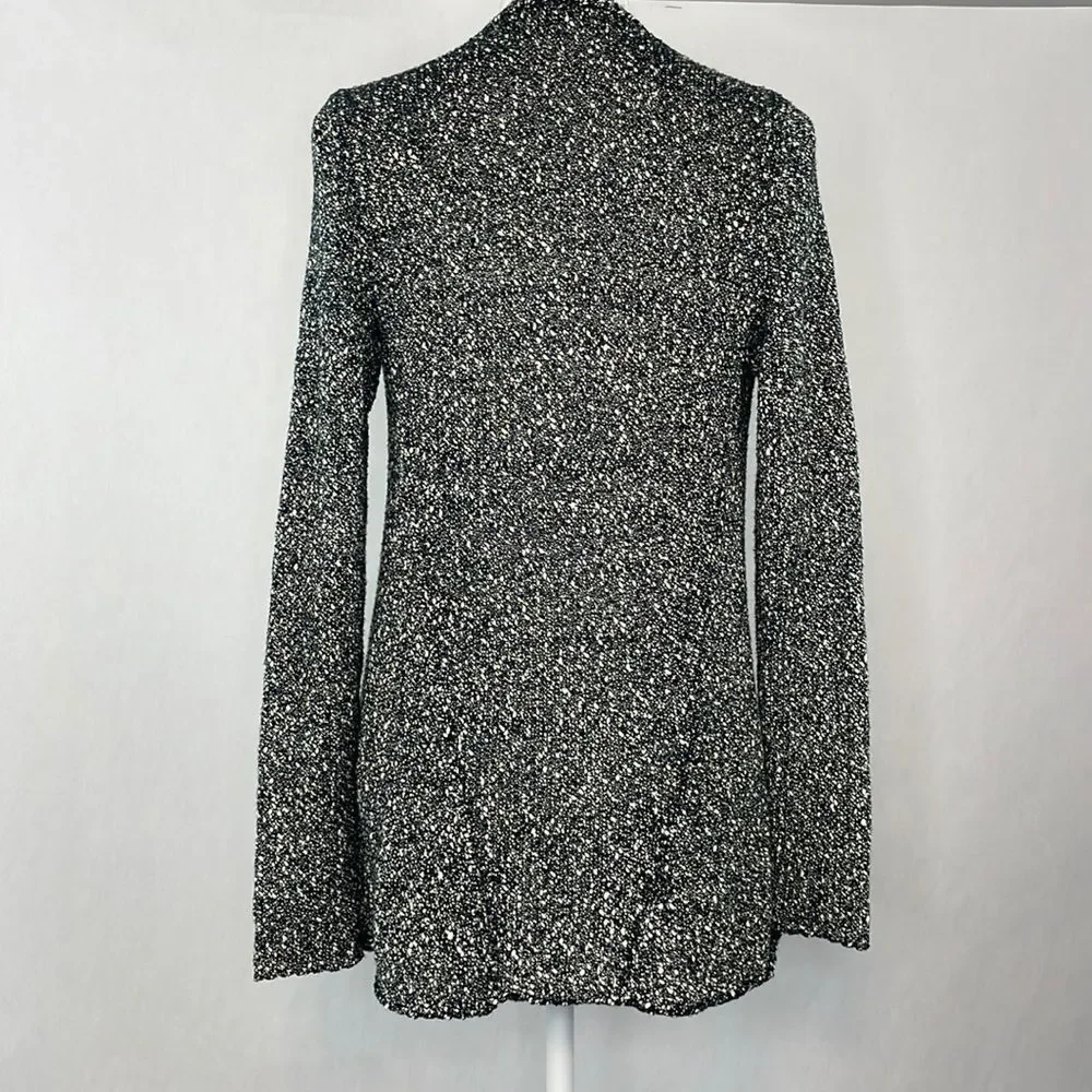 Eileen Fisher Black and White Tweed Open Front Cardigan Sweater. Size Small Pet.